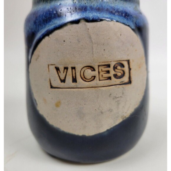 Vtg Flat Earth Stoneware Pottery Vices Corked Apothecary Jar Halloween Decor‎ - Picture 2 of 9